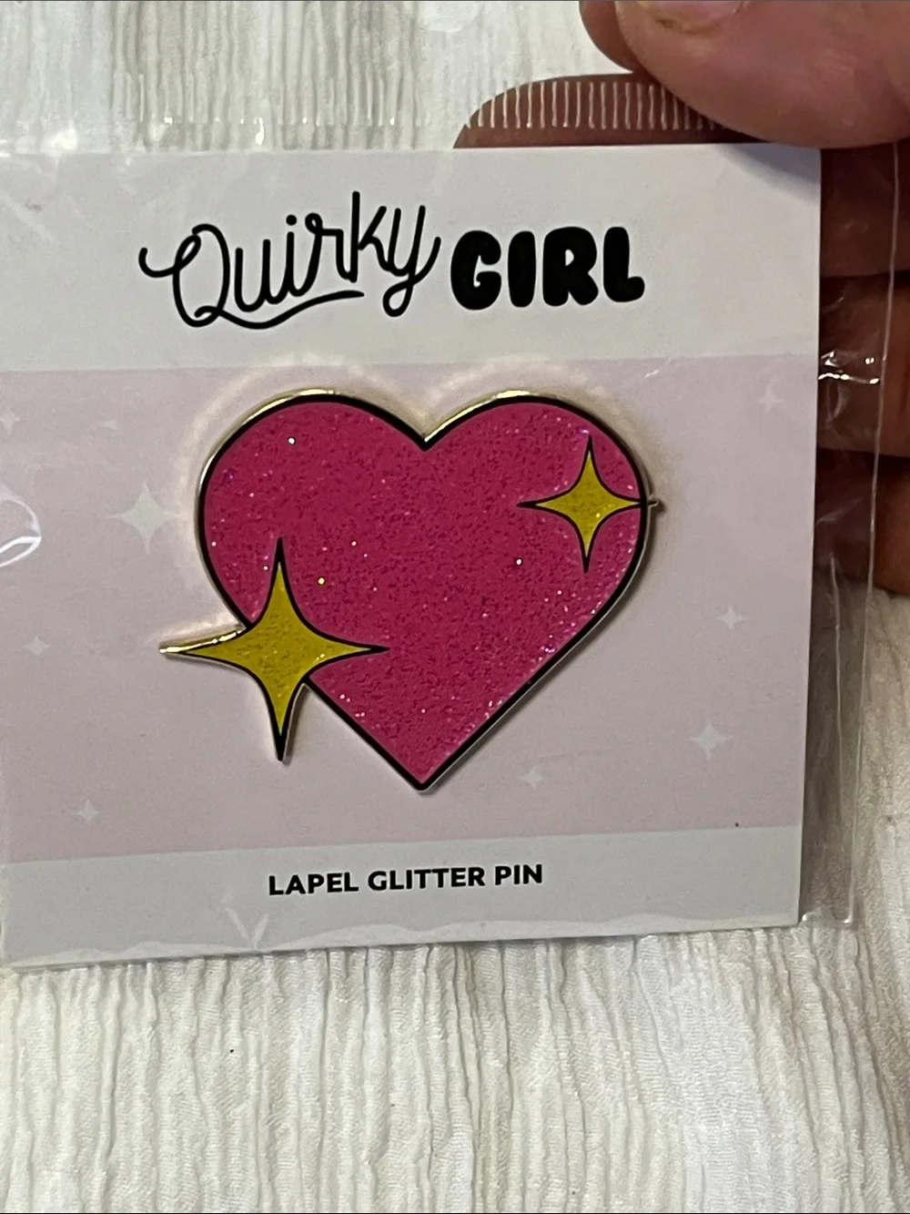 Pink Glitter Heart Brooch Pin